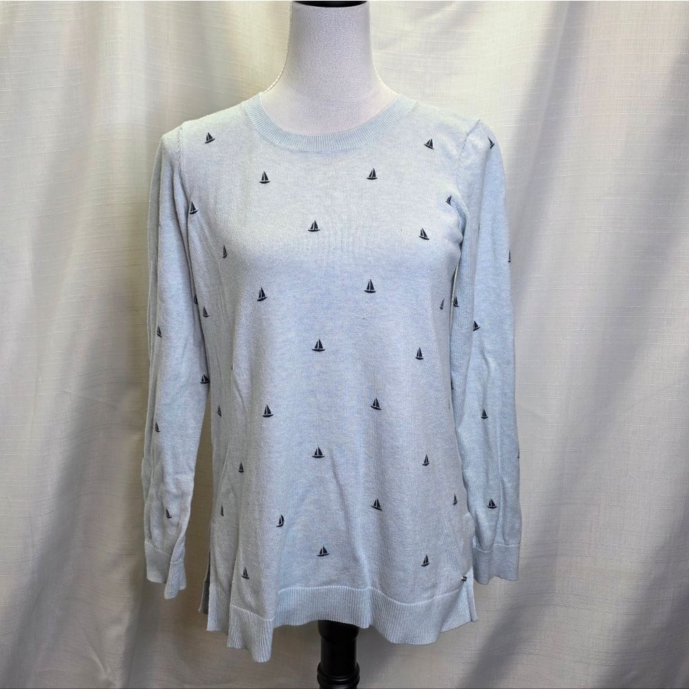Tommy Hilfiger Blue Sailboat Print Crewneck Sweater Size Medium - Picture 1 of 6